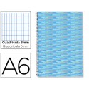 BLOC ESPIRAL LIDERPAPEL A6 MICRO MULTILIDER TAPA FORRADA 140H 80G CUADRO 5 MM 5 BANDAS CELESTE