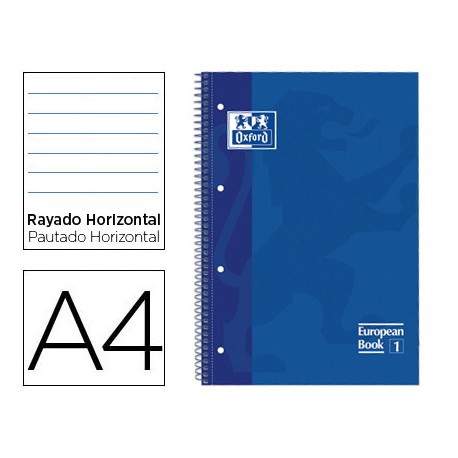 BLOC ESPIRAL OXFORD TAPA EXTRADURA MICROPERFORADO DIN A4 80 HOJAS RAYADO HORIZONTAL COLOR AZUL