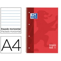 BLOC ESPIRAL OXFORD TAPA EXTRADURA MICROPERFORADO DIN A4 80 HOJAS RAYADO HORIZONTAL COLOR ROJO