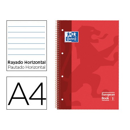 BLOC ESPIRAL OXFORD TAPA EXTRADURA MICROPERFORADO DIN A4 80 HOJAS RAYADO HORIZONTAL COLOR ROJO