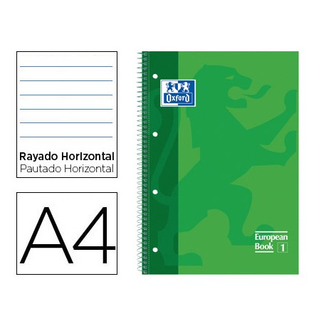 BLOC ESPIRAL OXFORD TAPA EXTRADURA MICROPERFORADO DIN A4 80 HOJAS RAYADO HORIZONTAL COLOR VERDE
