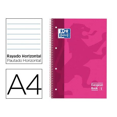 BLOC ESPIRAL OXFORD TAPA EXTRADURA MICROPERFORADO DIN A4 80 HOJAS RAYADO HORIZONTAL COLOR ROSA