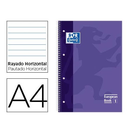 BLOC ESPIRAL OXFORD TAPA EXTRADURA MICROPERFORADO DIN A4 80 HOJAS RAYADO HORIZONTAL COLOR LILA