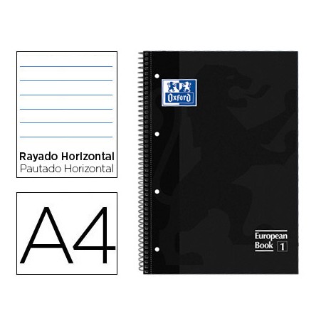 BLOC ESPIRAL OXFORD TAPA EXTRADURA MICROPERFORADO DIN A4 80 HOJAS RAYADO HORIZONTAL COLOR NEGRO