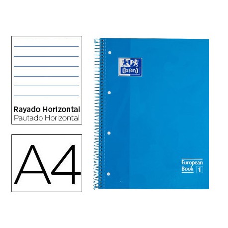 BLOC ESPIRAL OXFORD TAPA EXTRADURA MICROPERFORADO DIN A4 80 HOJAS RAYADO HORIZONTAL COLOR TURQUESA