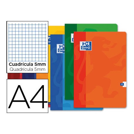 LIBRETA ESCOLAR OXFORD 48 H DIN A4 CUADRO 5 MM COLORES SURTIDOS