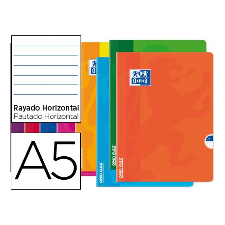 LIBRETA ESCOLAR OXFORD OPENFLEX TAPA FLEXIBLE OPTIK PAPER 48 HOJAS DIN A5 RAYADO HORIZONTAL COLORES
