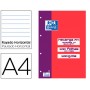 RECAMBIO COLOR OXFORD DIN A4 100 HOJAS 100 GRS RAYADO HORIZONTAL 4 TALADROS ROJO