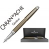 PLUMA CARAN D'ACHE LEMAN CAVIAR COLOR AMBAR Y GRABADO SERPENTEADO ADORNOS EN PLATA RODIADA Y PLUMIN