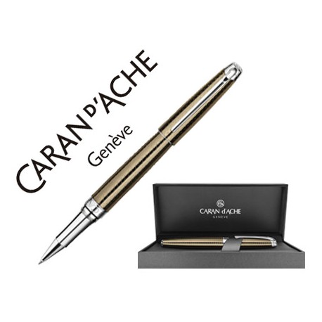 ROLLER CARAN D'ACHE LEMAN CAVIAR COLOR AMBAR Y GRABADO SERPENTEADO ADORNOS EN PLATA RODIADA CLIP ART