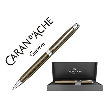 BOLIGRAFO CARAN D'ACHE LEMAN CAVIAR COLOR AMBAR Y GRABADO SERPENTEADO ADORNOS EN PLATA RODIADA CLIP