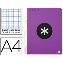 BLOC ESPIRAL LIDERPAPEL A4 MICRO ANTARTIK TAPA POLIPROPILENO 120H 100G CUADRO 5MM 5 BANDAS 4 VIOLET