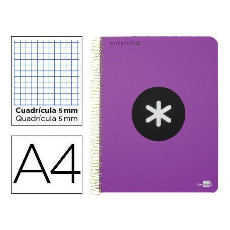 BLOC ESPIRAL LIDERPAPEL A4 MICRO ANTARTIK TAPA POLIPROPILENO 120H 100G CUADRO 5MM 5 BANDAS 4 VIOLET