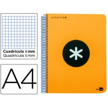 BLOC ESPIRAL LIDERPAPEL A4 MICRO ANTARTIK TAPA POLIPROPILENO 120H 100G CUADRO 5 MM 5 BANDAS 4NARANJ