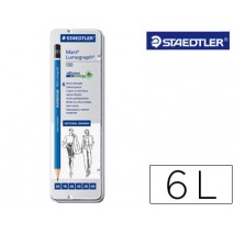 LAPICES DE GRAFITO STRAEDTLER MARS LUMOGRAPH 100 CAJA METALICA DE 6 LAPICES 8B-7B-6B-4B-2B-HB