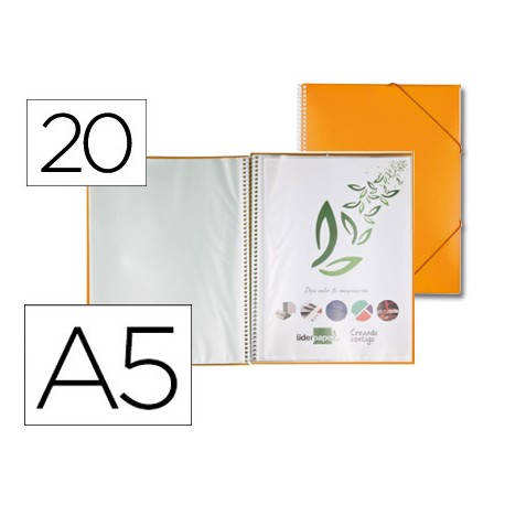 CARPETA LIDERPAPEL ESCAPARATE CON ESPIRAL 20 FUNDAS POLIPROPILENO DIN A5 NARANJA
