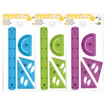 JUEGO ESCUADRA 10 CM CARTABON 14 CM REGLA 30 CM Y SEMICIRC. PLASTICO FLEXIBLE EN PETACA LIDERPAPEL C