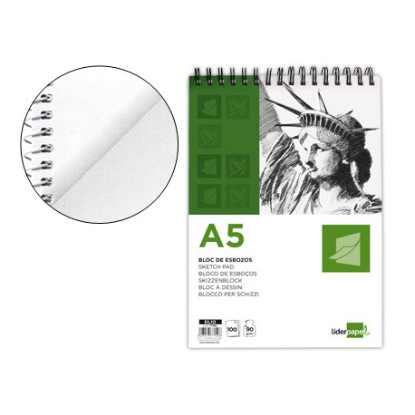 BLOC DIBUJO LIDERPAPEL ESBOZOS ESPIRAL A5 148X210MM 100 HOJAS 90G/M2 SIN RECUADRO