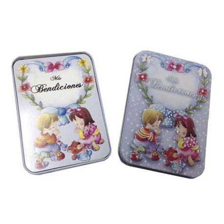 TARJETAS MIS BENDICIONES CAJA METALICA DECORADA CON 40 TARJETAS