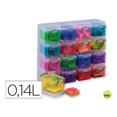 ORGANIZADOR ARCHIVO 2000 CUADRADO CON 16 COMPARTIMENTOSCON TAPA DE 0,14 LITROS COLORES TRASLUCIDOS