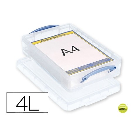 CONTENEDOR DE PLASTICO ARCHIVO 2000 4 LITROS 85X255X395 MM TRANSPARENTE CON TAPA Y CIERRE HERMETICO