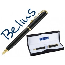 BOLIGRAFO BELIUS RIGA NEGRO CON DETALLES DORADOS EN ESTUCHE