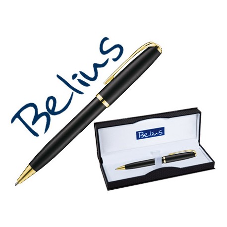 BOLIGRAFO BELIUS RIGA NEGRO CON DETALLES DORADOS EN ESTUCHE