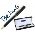BOLIGRAFO BELIUS RIGA NEGRO CON DETALLES DORADOS EN ESTUCHE