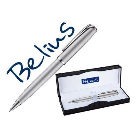 BOLIGRAFO BELIUS VILNA PLATA CON DETALLES CROMADOS EN ESTUCHE