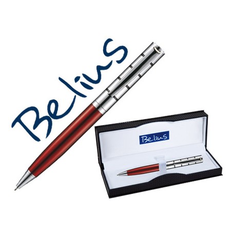 BOLIGRAFO BELIUS COPENHAGUE ROJO LACADO Y PLATA EN ESTUCHE
