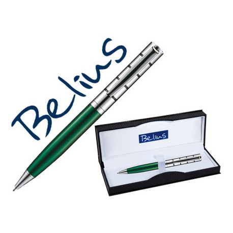 BOLIGRAFO BELIUS COPENHAGUE VERDE LACADO Y PLATA EN ESTUCHE