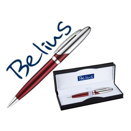 BOLIGRAFO BELIUS VARSOVIA ROJO LACADO CON DETALLES CROMADOS EN ESTUCHE