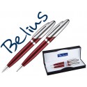 JUEGO DE BOLIGRAFO Y PORTAMINAS BELIUS VARSOVIA ROJO LACADO CON DETALLES CROMADOS EN ESTUCHE