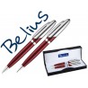 JUEGO DE BOLIGRAFO Y PORTAMINAS BELIUS VARSOVIA ROJO LACADO CON DETALLES CROMADOS EN ESTUCHE