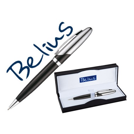 BOLIGRAFO BELIUS VARSOVIA NEGRO LACADO CON DETALLES CROMADOS EN ESTUCHE