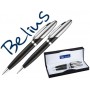 JUEGO DE BOLIGRAFO Y PORTAMINAS BELIUS VARSOVIA NEGRO LACADO CON DETALLES CROMADOS EN ESTUCHE