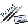JUEGO DE BOLIGRAFO Y PORTAMINAS BELIUS VARSOVIA NEGRO LACADO CON DETALLES CROMADOS EN ESTUCHE