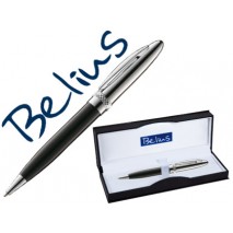 BOLIGRAFO BELIUS BRIGHTON NEGRO LACADO CON DETALLES CROMADOS EN ESTUCHE
