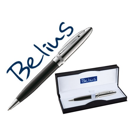 BOLIGRAFO BELIUS BRIGHTON NEGRO LACADO CON DETALLES CROMADOS EN ESTUCHE