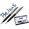 JUEGO DE BOLIGRAFO Y PORTAMINAS BELIUS BRIGHTON NEGRO LACADO CON DETALLES CROMADOS EN ESTUCHE