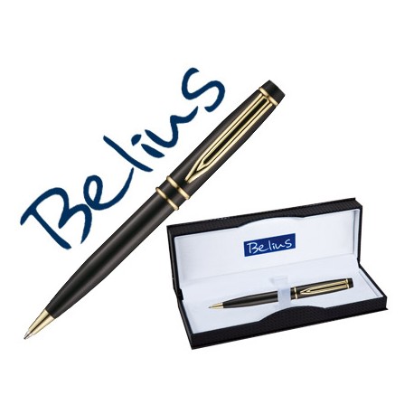 BOLIGRAFO BELIUS PARMA NEGRO LACADO CON DETALLES DORADOS EN ESTUCHE