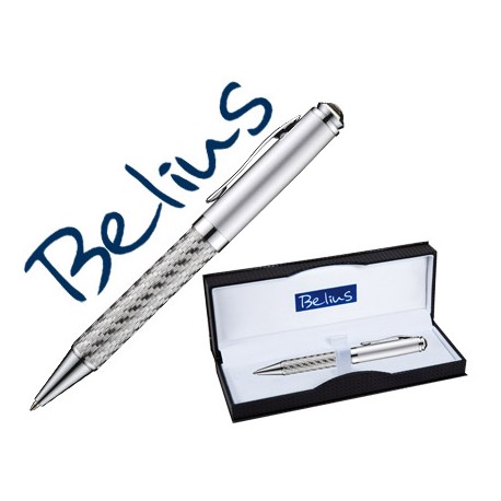 BOLIGRAFO BELIUS COSENZA PLATA CON DETALLES PLATEADOS EN ESTUCHE