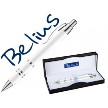 BOLIGRAFO BELIUS KASSEL BLANCO CON DETALLES PLATEADOS EN ESTUCHE