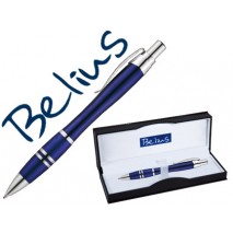 BOLIGRAFO BELIUS KASSEL AZUL CON DETALLES PLATEADOS EN ESTUCHE