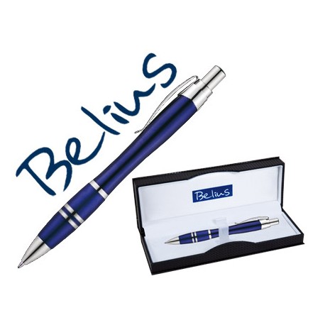BOLIGRAFO BELIUS KASSEL AZUL CON DETALLES PLATEADOS EN ESTUCHE