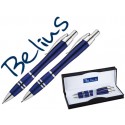 JUEGO DE BOLIGRAFO Y PORTAMINAS BELIUS KASSEL AZUL CON DETALLES PLATEADOS EN ESTUCHE