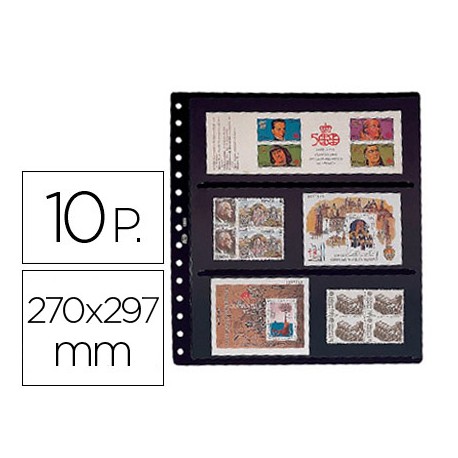 FUNDA PARDO CLASIFICADORA DE SELLOS 8 BANDAS DOBLE CARA FONDO NEGRO 15 ANILLAS 270 X 297 MM PACK DE