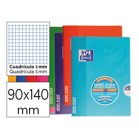 LIBRETA ESCOLAR OXFORD TAPA FLEXIBLE OPTIK PAPER OPENFLEX 48 HOJAS 90 GR 90 X 140 MM CUADRO 5 MM COL