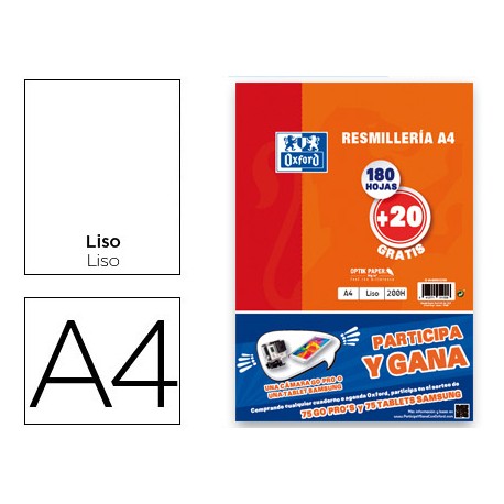 RECAMBIO OXFORD DIN A4 180 + 20 HOJAS GRATIS 90 GR LISO 4 TALADROS