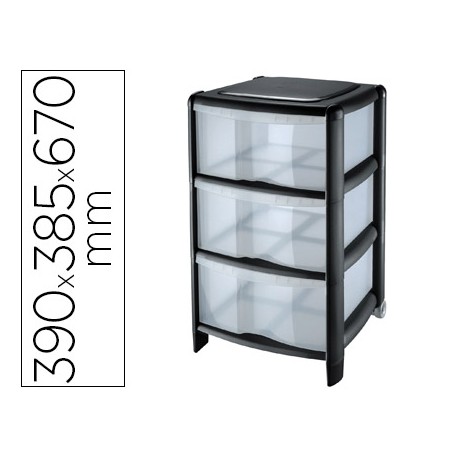 FICHERO CAJONES CEP CON RUEDAS 3 CAJONES VERTICALES NEGRO/TRANSPARENTE 39,5X38,5X67 CM